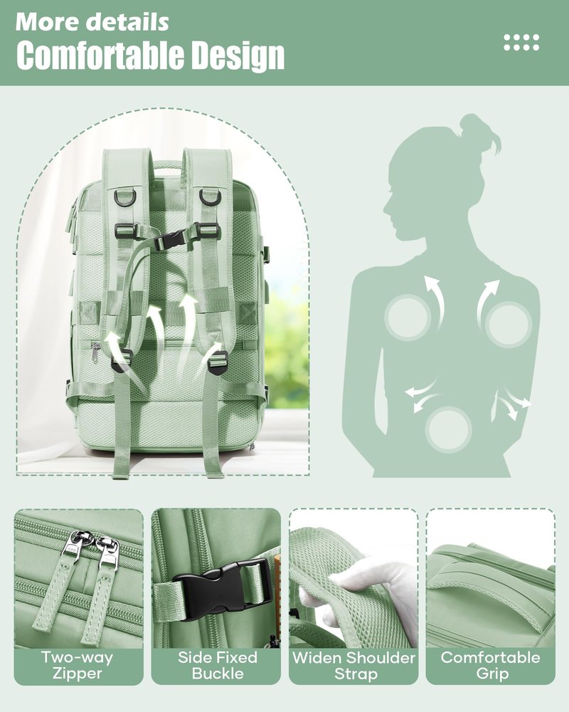 Vacuum Travel Backpack with Vacuum System Air Vacpack Vacuum Seal Compression Backpack with Air Pump Flight Approved Carry on Compression Daypack Space Saver Bags Personal Item Bags Matcha Green