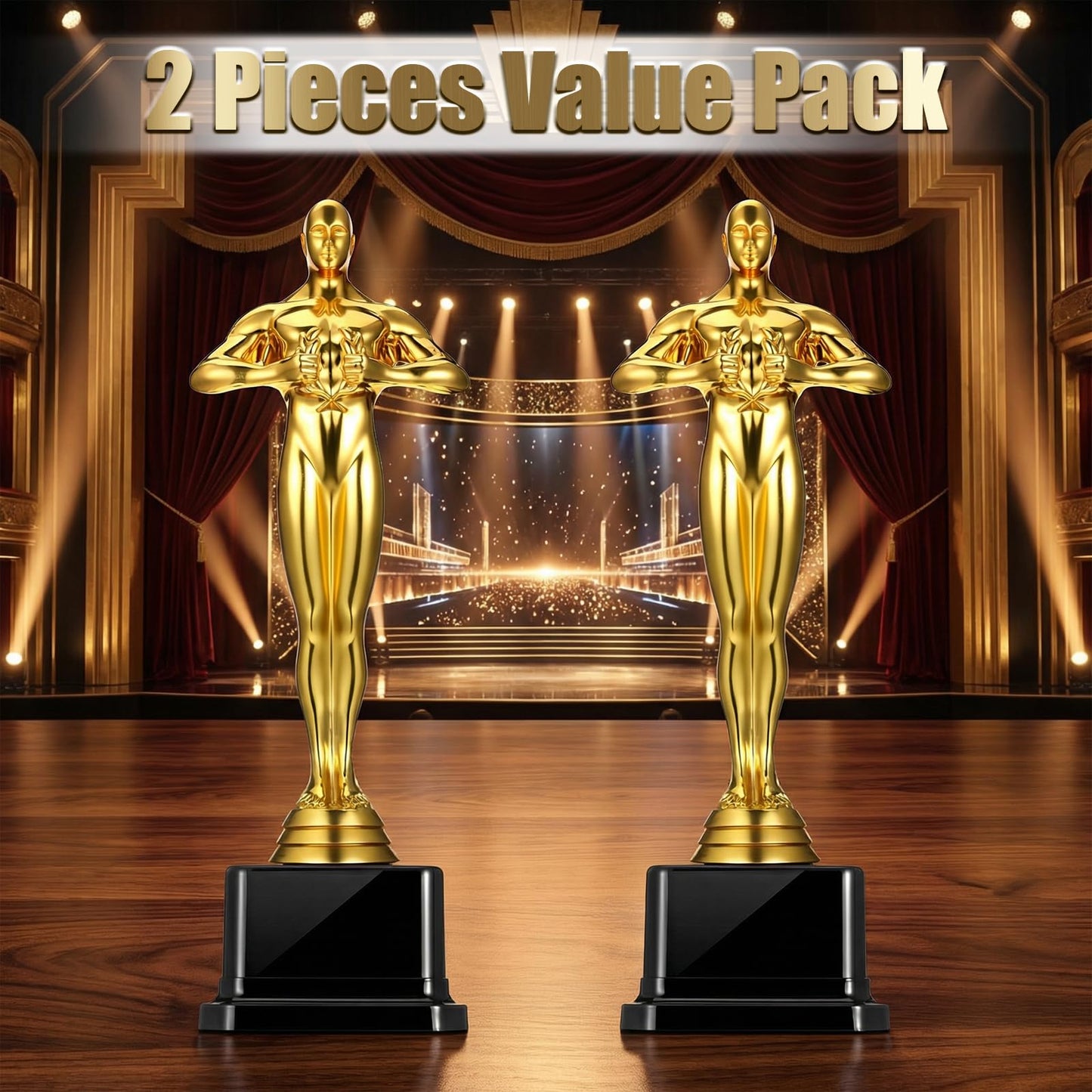 Xosjska 10'' Gold Award Trophy, 4 Pack Plastic Gold Award Trophies Oscar Trophy for-Award Ceremony,Celebration Competition,Events, Sports, Party Decorations,Ceremony and Appreciation Gift