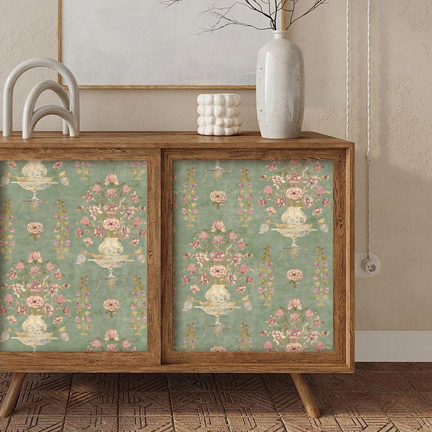 Orainege Floral Wallpaper Peel and Stick Wallpaper Modern Contact Paper 16.9in x 118.1in Self Adhesive Wall Paper for Bedroom Bathroom Shelf Liner Decor Removable