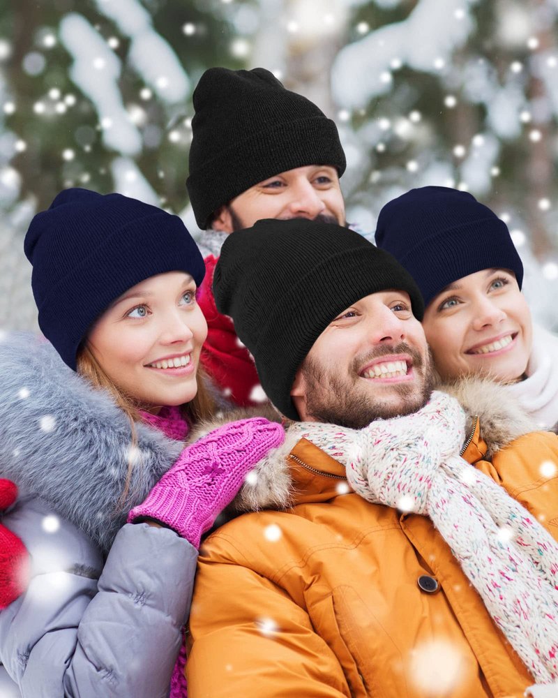 Jecery 50 Pack Winter Beanies Hats Bulk for Homeless Unisex Cold Weather Stretch Caps Warm Knitted Cuffed Hats for Women Men(Mixed Colors)