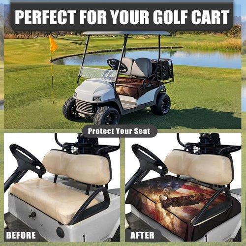 Tomeusey Golf Cart Seat Cover Blanket with 4 Pockets, Portable Sport Golf Cart Seat Protector, American Flag Eagle Club Car Seat Towel Blanket with Holes, Easy to Install Clean