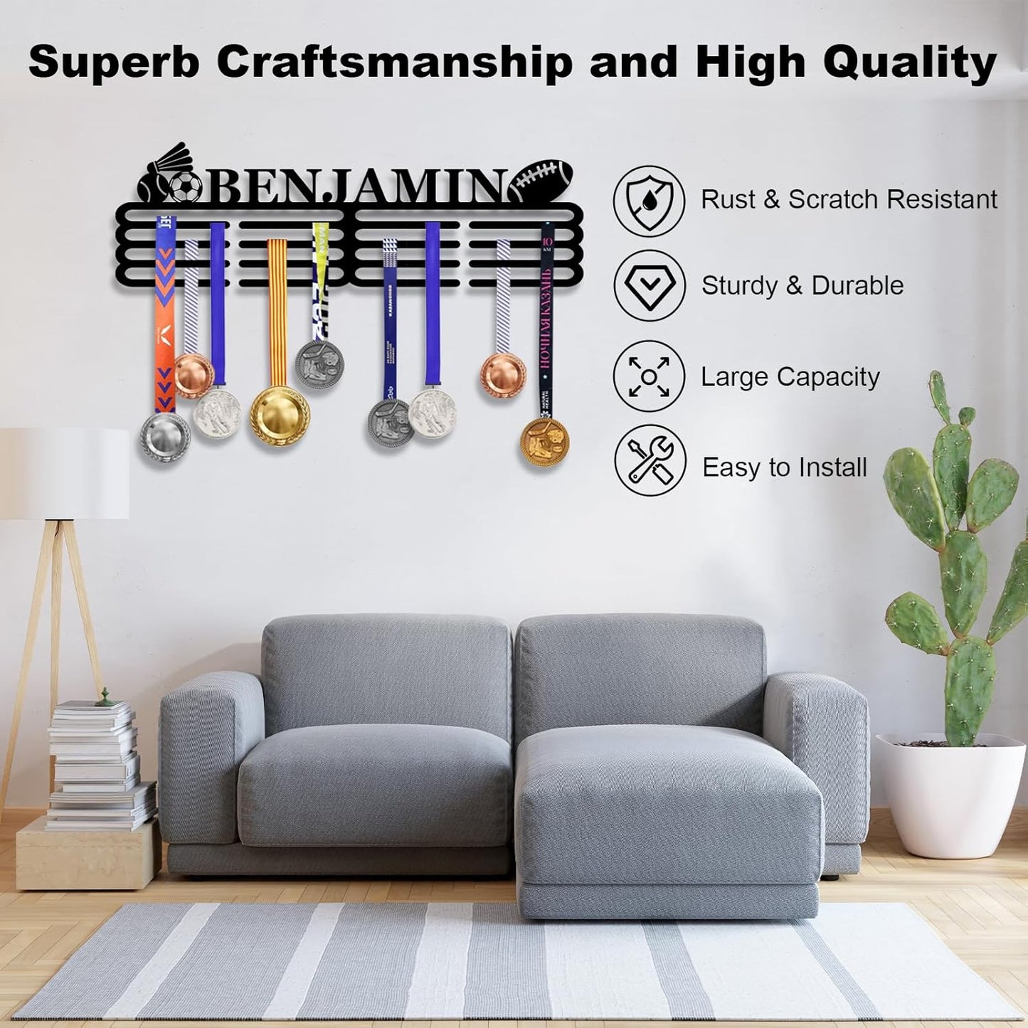 Skiennix Personalized Medal Hanger Display - Custom Name Wall Mount Trophy Rack | Ideal for Sports & Dance