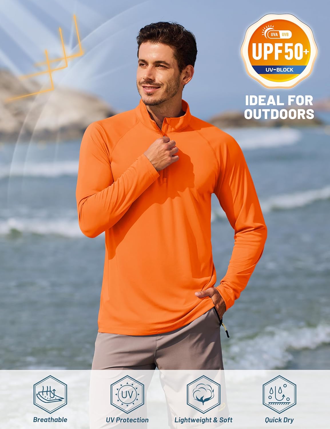 TACVASEN Men's Long Sleeve Athletic Shirt - UPF 50+ Sun Protection 1/4 Zip Pullover for Outdoor Running