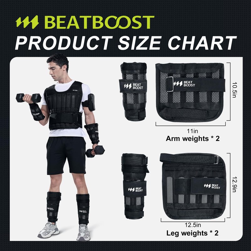 Ankle Wrist Weights 30lb Adjustable BeatBoost Leg Arm Weights for Men Walking Pilates Exercise Workout Gym Aerobics