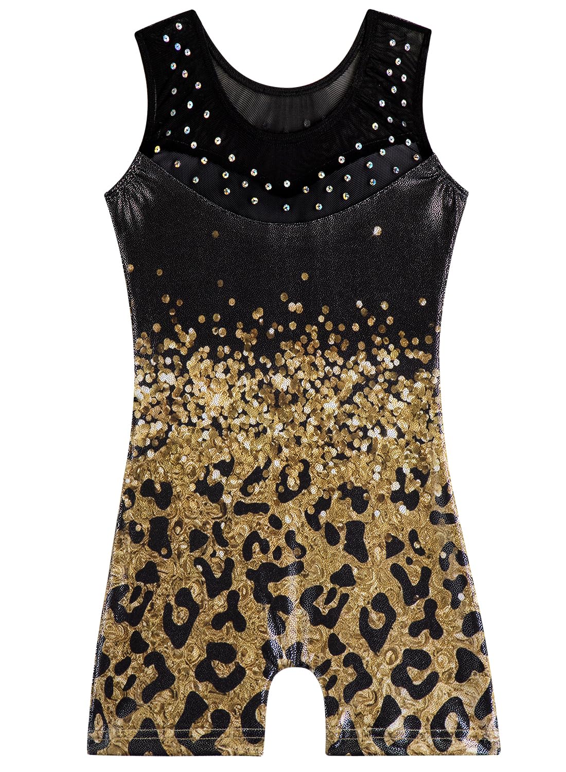 Gymnastics Leotards for Girls Toddler Ballet Dance Tumbling Outfits 4t 5t Kids Sleeveless Gymnastic Biketard with Shorts Sparkly Dancwear Unitards Clothes Bodysuit (Gold Leopard, 4-5T)