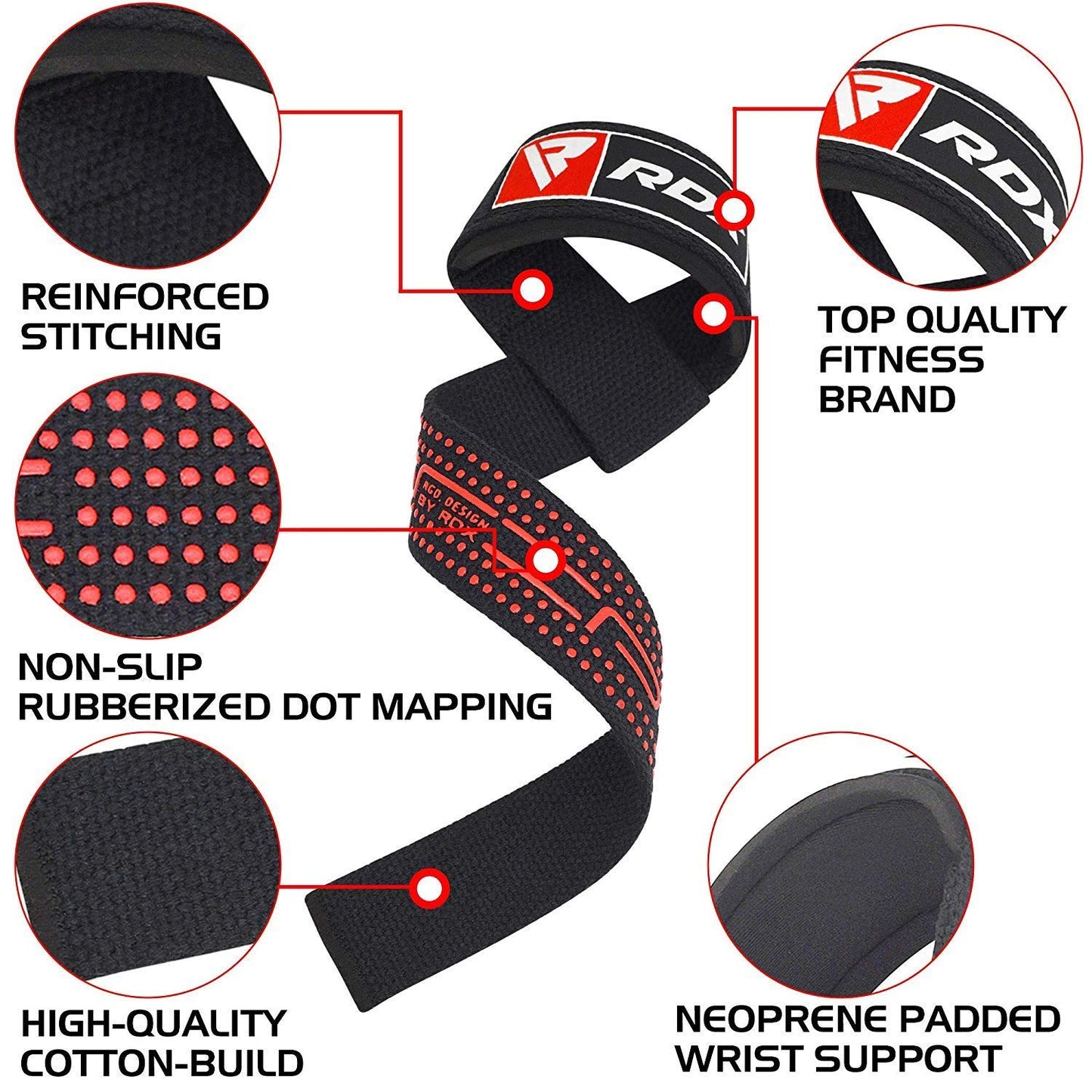 RDX Lifting Straps for Weightlifting –100% Cotton Heavy Duty Gym Wrist Strap with 5MM Neoprene Padding, 60CM Anti-Slip Hand Grip Wraps for Deadlifts Powerlifting Workouts Strength Training, Men Women