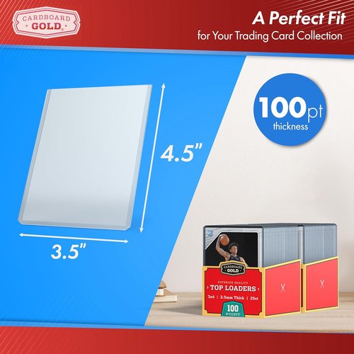 Cardboard Gold | 100pt Top Loaders for Trading Cards - 100 Count - Premium 3x4 Inch Protectors