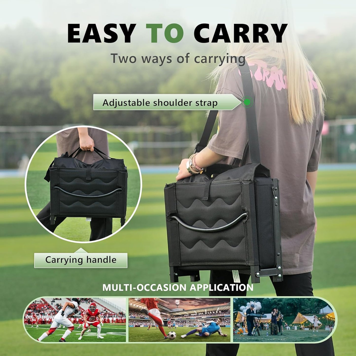 Skiennix Stadium Seats - Portable Bleacher Chairs with Back Support & Thick Padding - Black