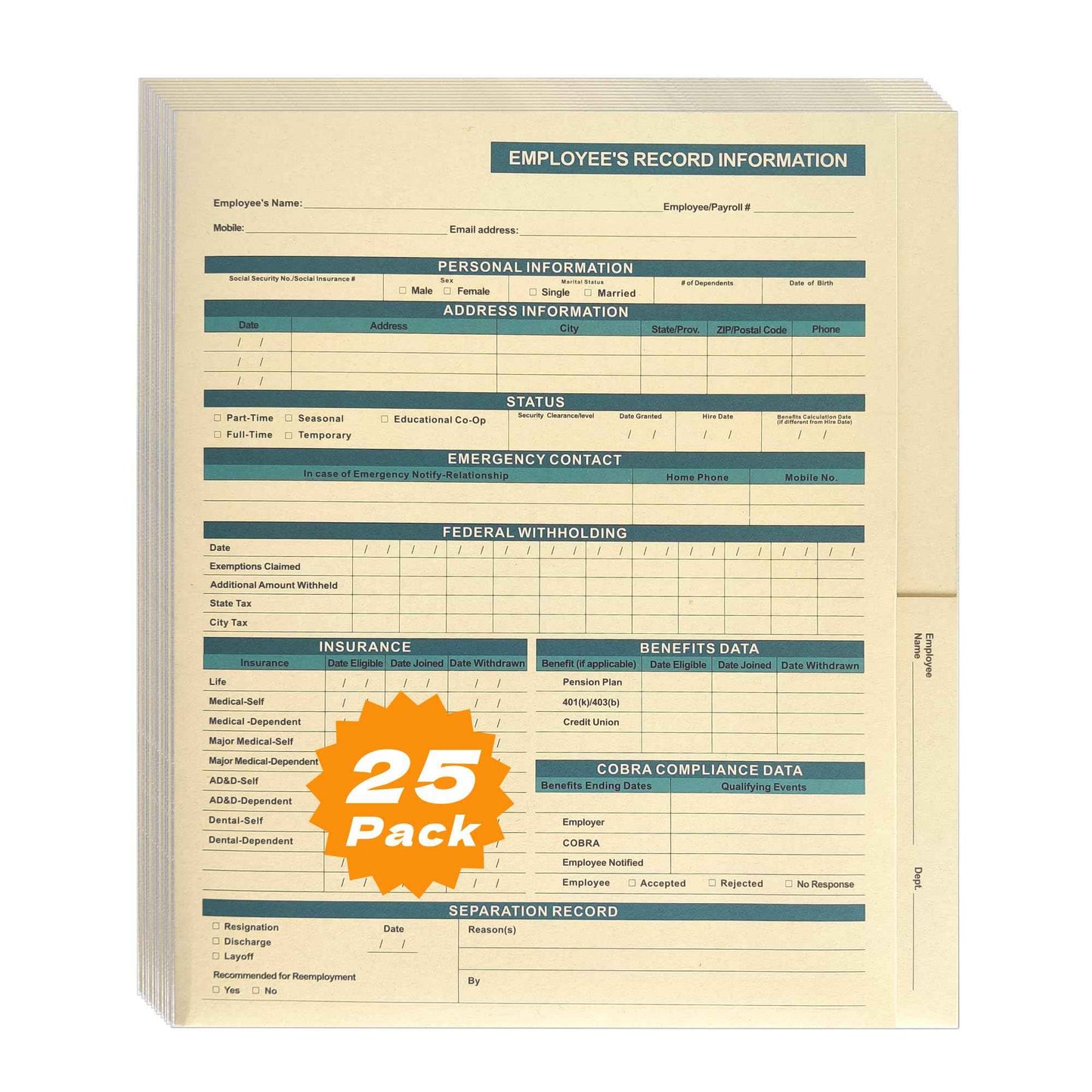 YvnShine Confidential Employee Folders with Internal Pocket, High Capacity HR Folders for Personnel Records, Durable HR Filing System for Office Organization, 25-Pack (Manila)