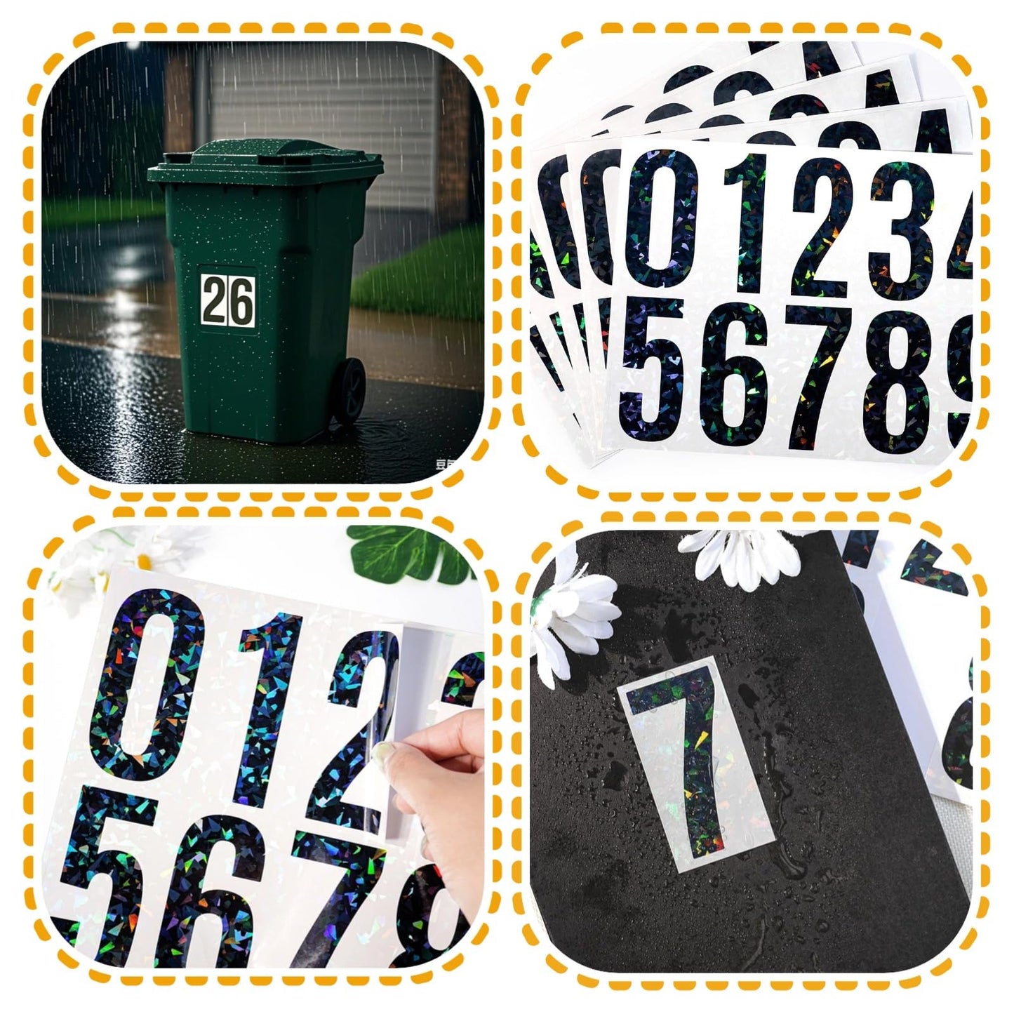 Jiepuxiter 10 Sheets Reflective Vinyl Mailbox Number Stickers,Self-Adhesive Address Labels for Cars, House Doors, Windows & Metal Mailboxes (Black, 4 inch)