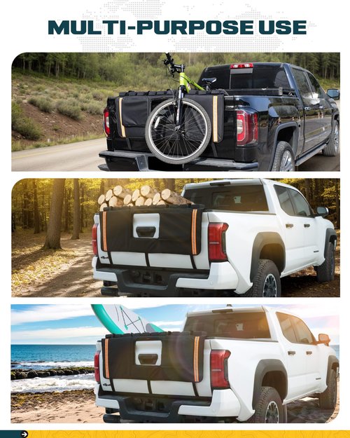 62" Heavy-Duty Truck Tailgate Bike Pad for Mountain Bikes, BMX, Ebikes & More | Truck Tailgate Cover with Reflective Strips & Tool Pockets | Fits Full-Size Trucks, Carries 5 Bikes