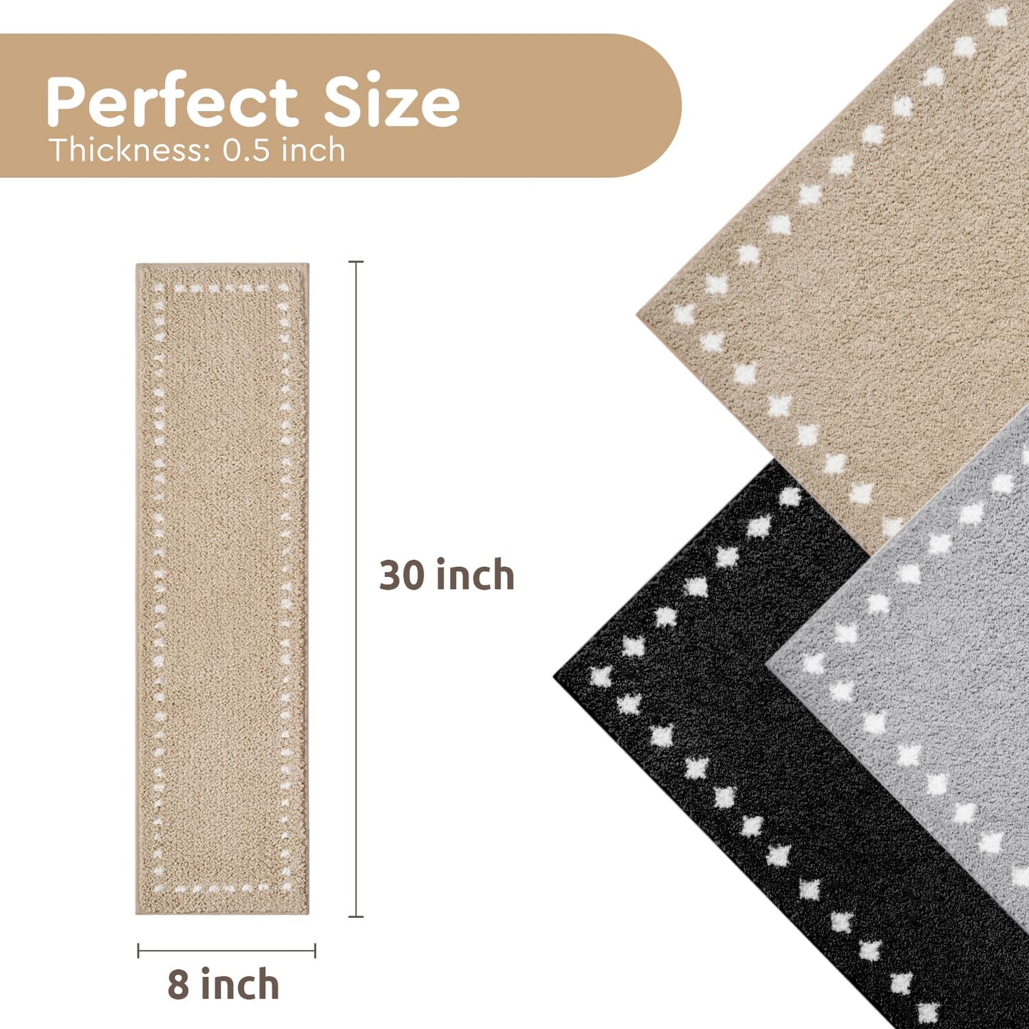 tchdio Stair-Treads Non Slip Indoor, Stair Treads for Wooden Steps 1PC, Soft Carpet Stair Treads, Peel and Stick Stair Treads Reusable Adhesive for Kids and Pets, Washable Stair Runner 8"x30" Beige