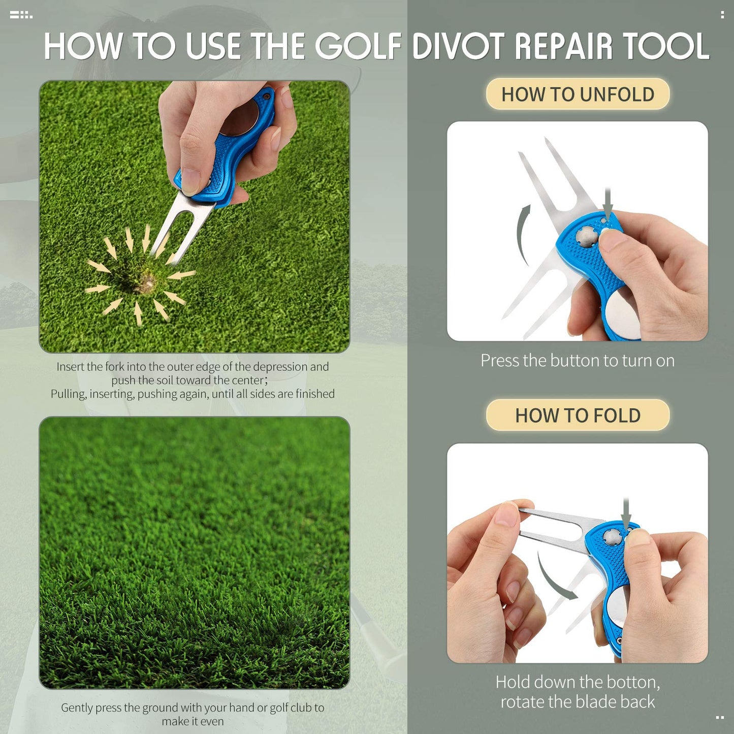 Skylety 6 Packs Golf Repair Tool Stainless Steel Foldable Golf Divot Tool Magnetic Button Ball Marker(Mixed Colors)