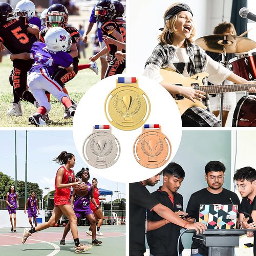 3 Pcs Olympic Medals by Trophy Style - Gold, Silver, Bronze | 2.55 Inch Winner Medals with Smooth Ribbon for Sports Competitions