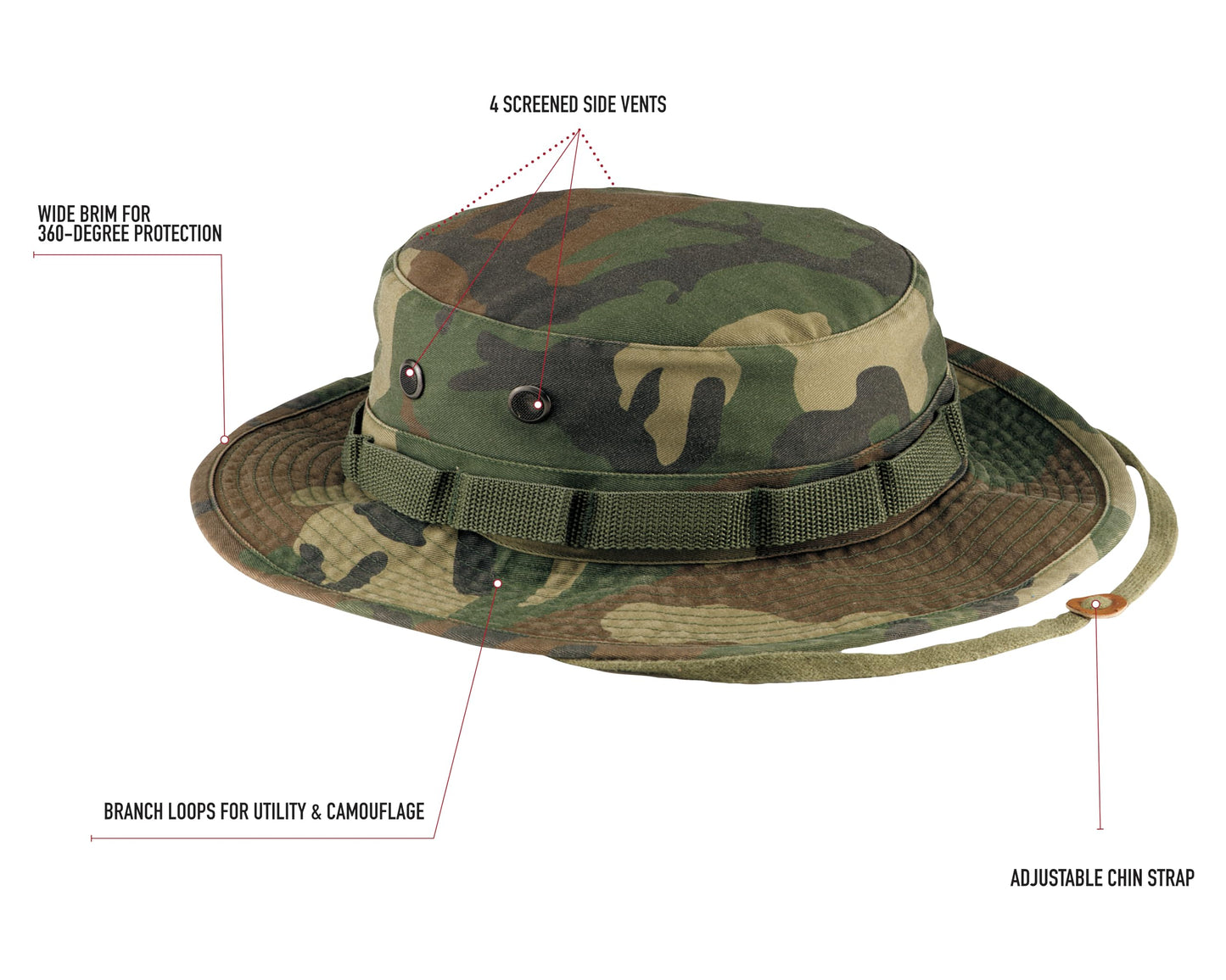Rothco Boonie Hat - Ultimate Sun Defense for Outdoor Adventures – Woodland Camo – 8