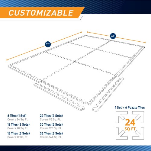 Marcy High Density Non-Slip 24 sq ft Fitness Mat / Equipment Interlocking Puzzle Mat and Floor Protector for Treadmills, Exercise Bikes, and Accessories MAT-39, Black
