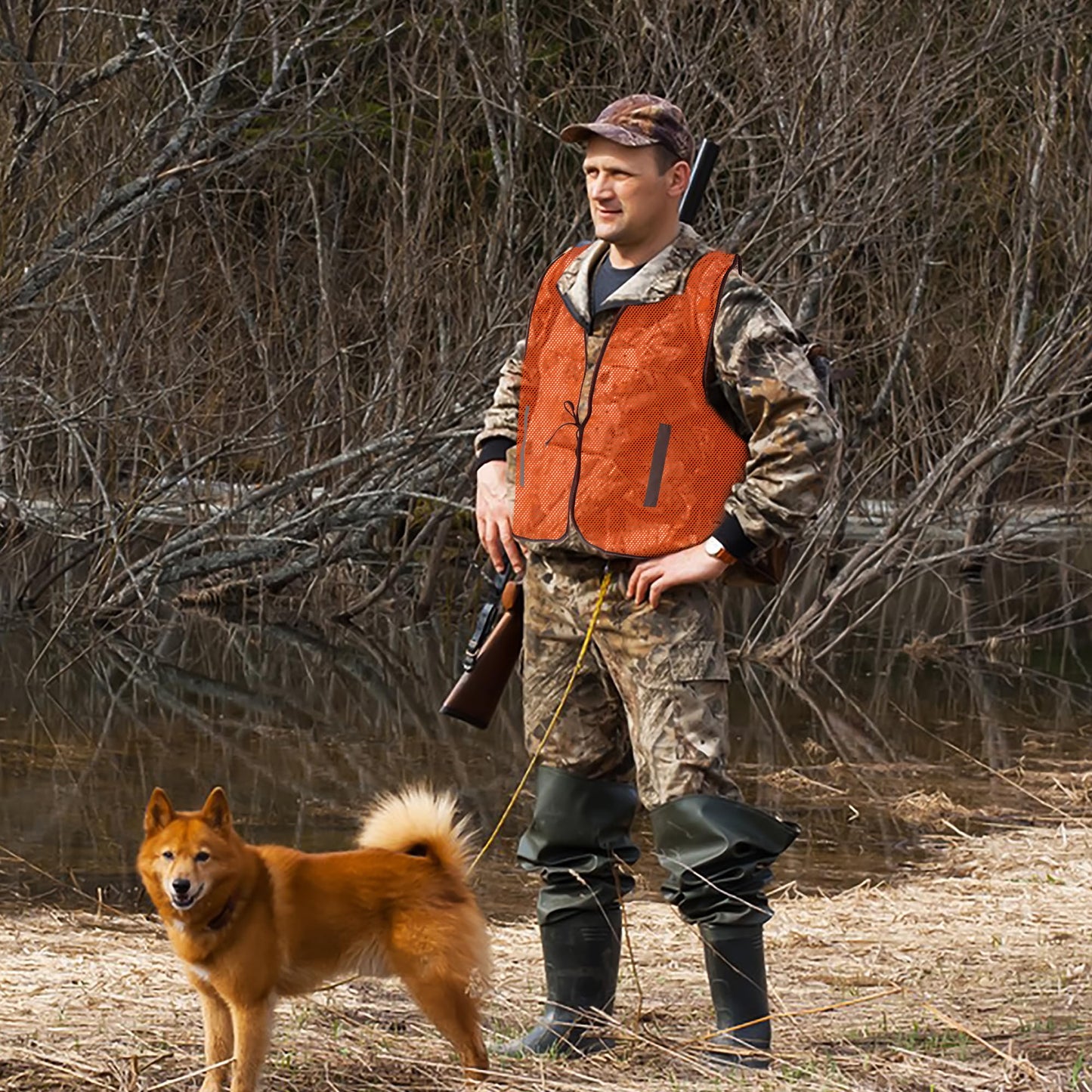 RunNico 4Pcs Hunting Mesh Safe Vests, Hunter Special High Visibility Vest with Reflective Stripes, Breathable Blaze Orange Safety Cloth for Unisex Adult Outdoor Hunting Hiking Mountain and Night Work