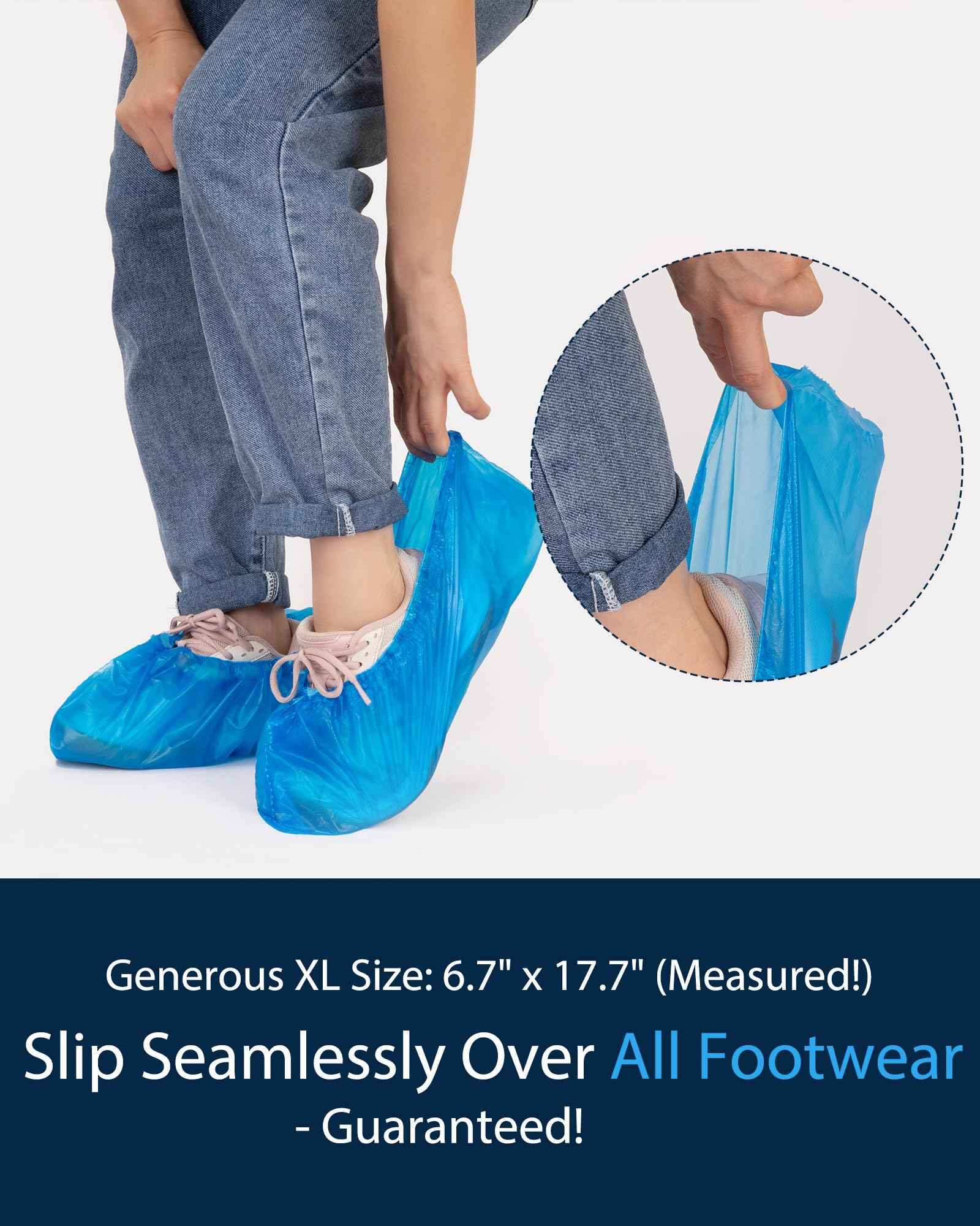 300 Pack (150Pairs) Shoe Covers Disposable Non-Slip, Waterproof Boot Covers with Compact Roll for Easy Storage, Plastic Shoe Covers for Indoor Use, Home Cleaning,Visting, One Size Fits Most