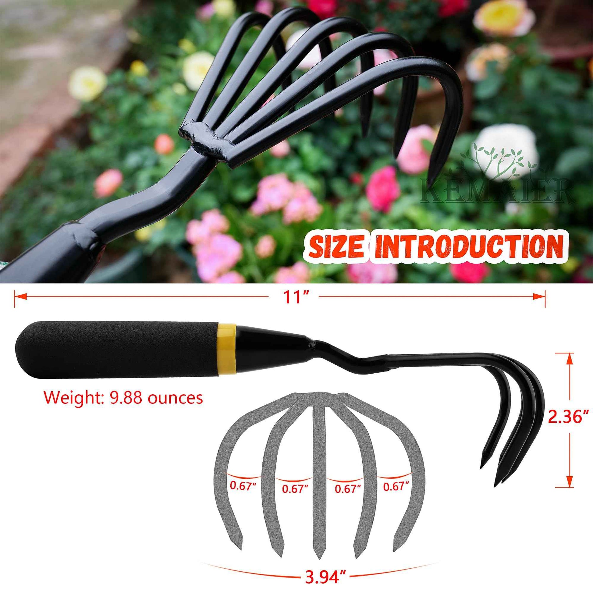 Kemaier Stainless Steel Hand Cultivator - Garden Rake: Great for Heavy - Duty Soil Loosening, Planting and Weed Removal