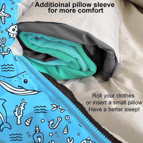 KidzAdventure Kids Sleeping Bag - Mummy Style, Lightweight, 4 Seasons | Includes Pillow Sleeve, Ideal for Camping & Sleepovers
