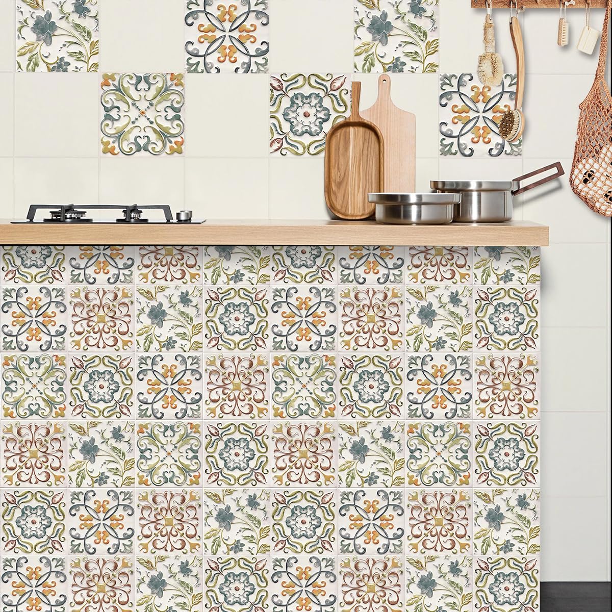 Wudnaye Bohemian Wallpaper Peel and Stick Faux Tile Contact Paper 17”×118” Tile Pattern Removable Self Adhesive Wallpaper for Backsplash Waterproof Contact Paper for Kitchen Cabinets Vinyl Decorative