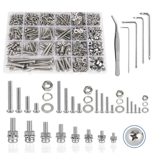 1218 Pcs Screws Bolts and Nuts Assortment Kit with 4 Pcs Screws Wrenches,304 Stainless Steel M3 M4 M5 M6 Metric Machine Screws Nuts Flat Washers and Lock Washer Kit, Anti Rust Screws Set