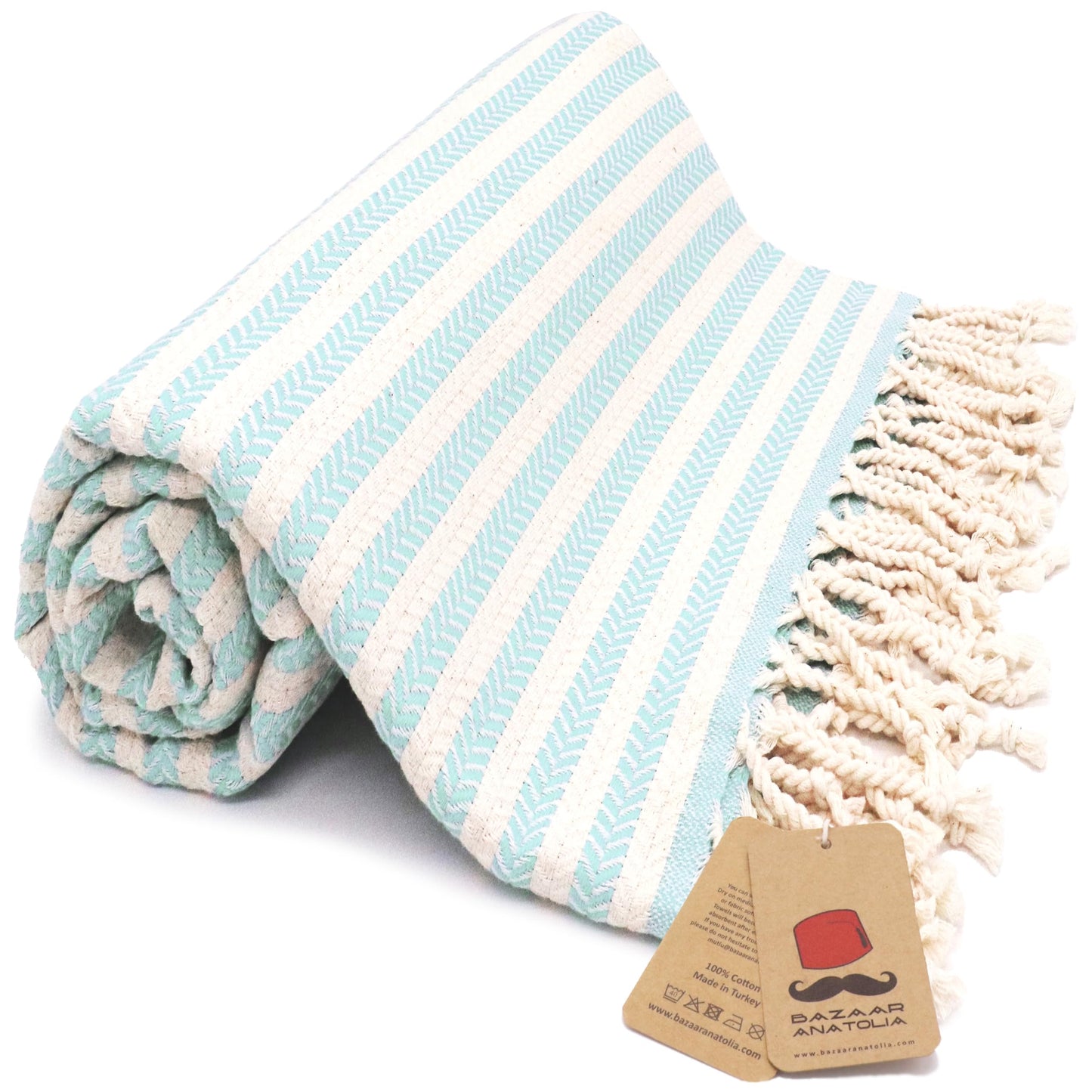 Bazaar Anatolia Turkish Beach Towel – 100% Cotton, Quick Dry, Sand Free Towel for Bathroom, Travel, Camping – Oversized 71x39 Inches – Arpa Mint
