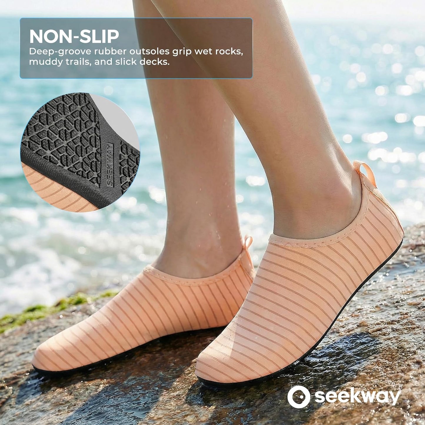 SEEKWAY Water Shoes - Quick-Dry Aqua Socks for Adults | Non-Slip Barefoot Design in Black