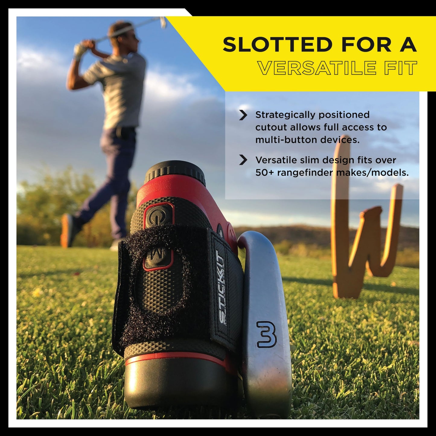 STICKIT Magnetic Rangefinder Strap | Strong Magnet Securely Holds to Golf Carts and Golf Clubs for Easy Access | Slim, Form Fitting, Size Adjustable