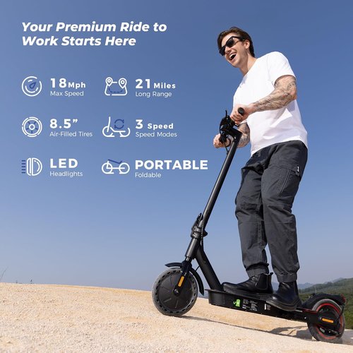 Electric Scooters | 500W Adult Electric Scooter with 21 MPH Speed, 21 Miles Range & APP Control