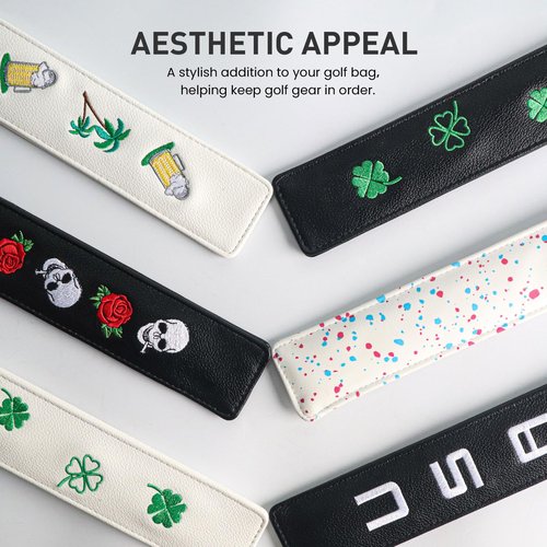 FINGER TEN Golf Alignment Stick Headcover Rods Cover Holder Case Leather 14''× 2'' in USA Black White Green Hold at Least 2 Sticks (Palm Tree Beer)