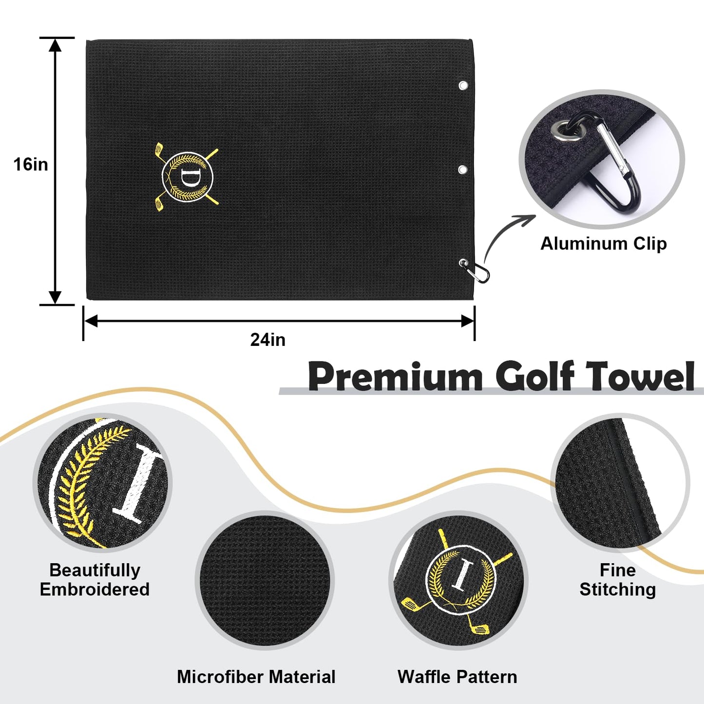 OXYEFEI Golf Towel Gift | Microfiber Waffle with Embroidered Monogrammed | 16”x 24” for Golf Bags with Clip for Men Accessories for Men (Initial-J)