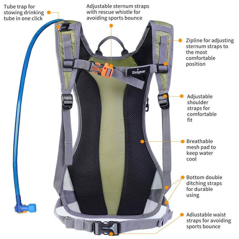 Unigear Hydration Pack Backpack with 70 oz 2L Water Bladder for Running, Hiking, Cycling, Climbing, Camping, Biking (Green)
