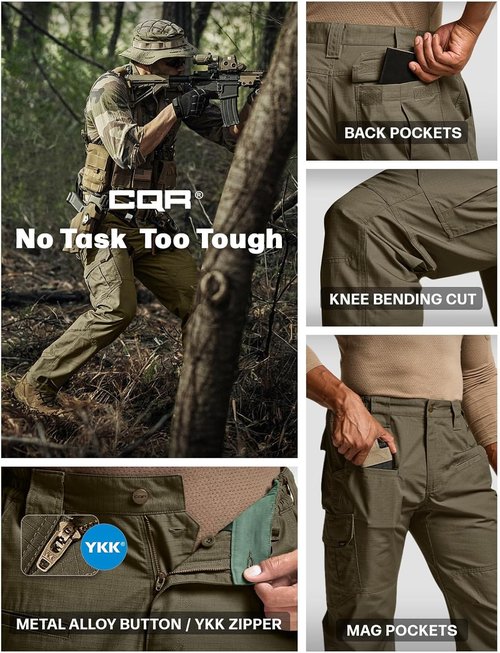 CQR Men's Tactical Pants - Lightweight Water-Resistant Ripstop Cargo for Outdoor Hiking & Work