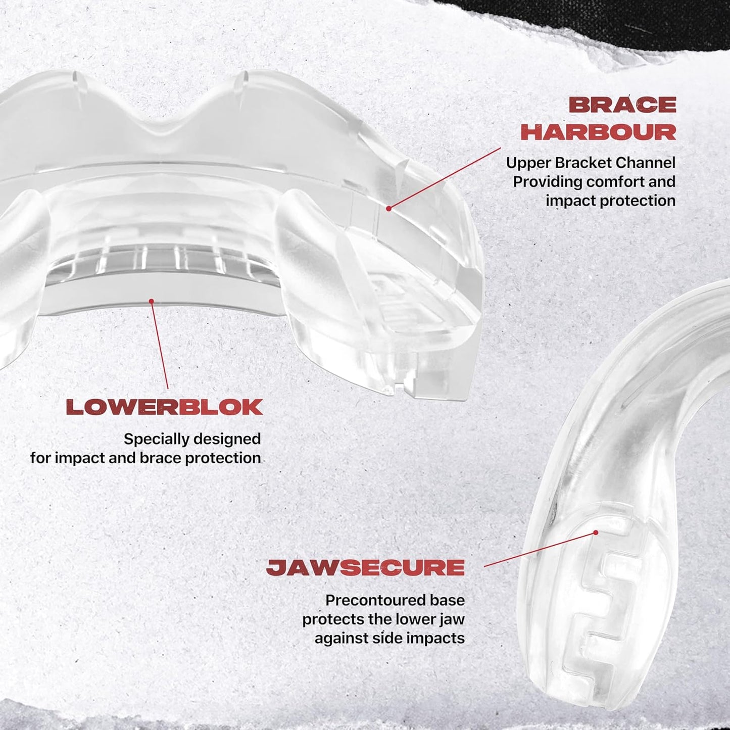 SAFEJAWZ Mouth Guard - Remoldable Upper & Lower Protection for Braces | Ideal for Football, Boxing & More (Transparent)