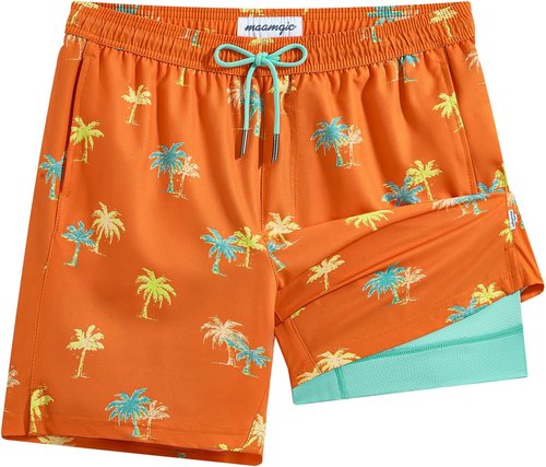 Maamgic Men's Swim Trunks - Quick Dry Bathing Suit with Compression Liner | 7 Inch Inseam