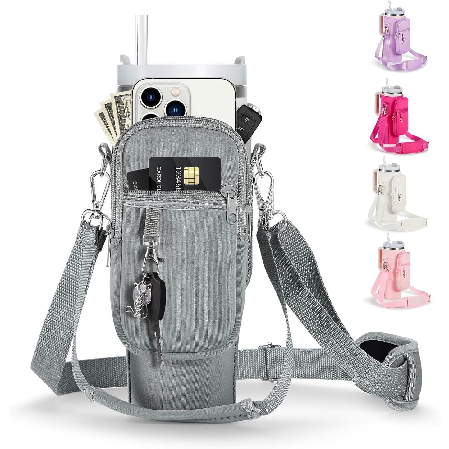 linmaya Water Bottle Carrier Bag for Stanley Cup 40/30oz with Phone Holder Pockets,Neoprene Water Bottle Cross-body Bag with Adjustable Shoulder & Hand Strap Stanley Cup Accessories