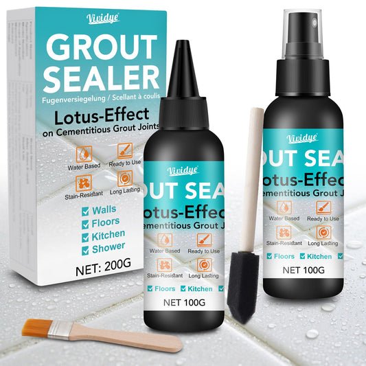 Grout Sealer, 7oz/200g Waterproof Grout Sealant Spray with Squeeze Tip, 100% Safe Grouts Repair Kit for Shower, Bathroom, Floors, Clear Tile Sealer Protector for Ceramic, Marble, Granite & Stone﻿