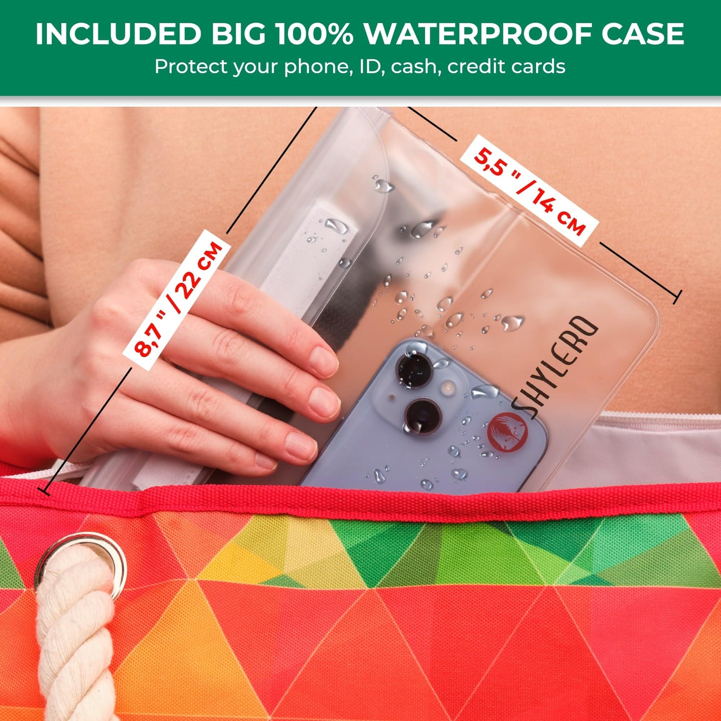 SHYLERO Beach Bag and Pool Bag Has Cooler Pocket, 7 Pockets Total, Zip Top. Family Size Waterproof Beach Tote
