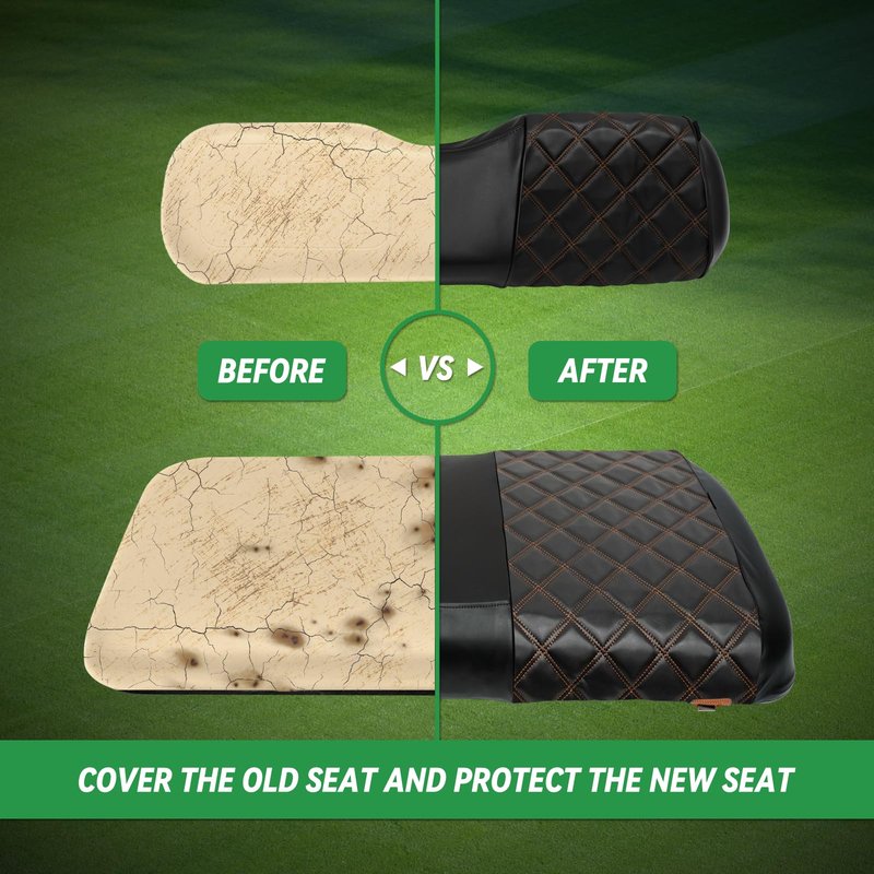 XUANYUDG0769 Golf Cart Seat Covers for EZGO TXT 1994-2013 OEM Ordinary Front Seat Cushion, No Stapler Thick Vinyl Leather Diamond EZGO TXT Seat Covers,Black