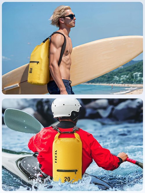 HEETA Waterproof Dry Bag - Lightweight Roll Top Storage with Front Zipper Pocket | 5L/10L/20L/30L/40L for Travel, Kayaking & Camping