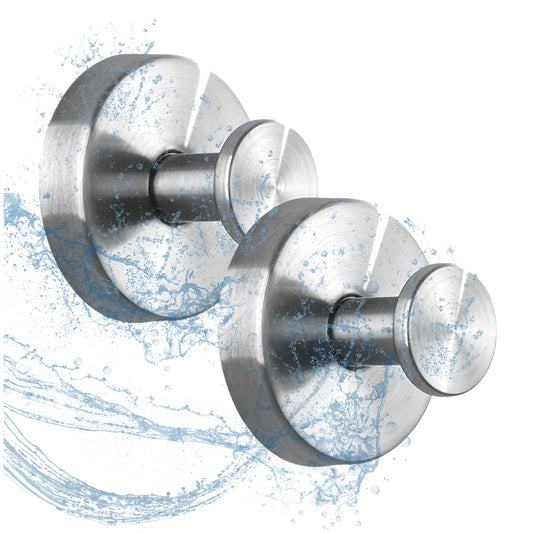 Suction Cup Hooks for Bathroom and Shower - Brushed Nickel Adhesive Hooks for Towel, Loofah - Removable Hook for Kitchen, Glass, Mirror, Door, Tile - Ideal for Coat, Wreath, Hanging Needs (Pack of 2)