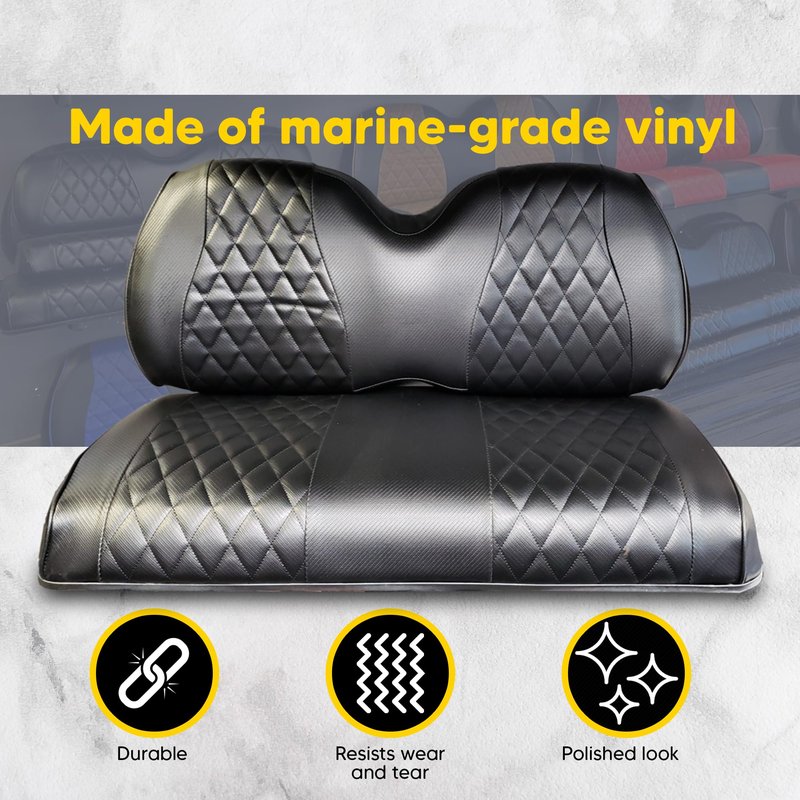Golf Cart Seat Cover | Universal Fit for EZGO Club Car DS & More | Replacement Golf Car Precedent Accessories | Durable Waterproof Front Seat Cover with Diamond Stitching | A2Z - Black