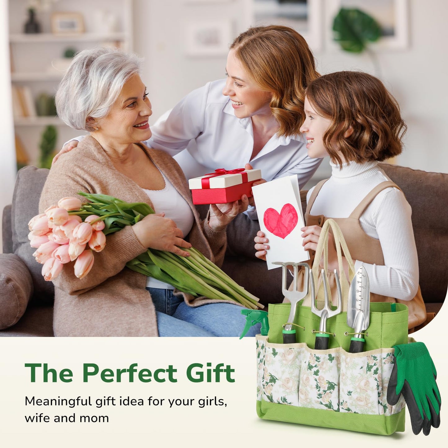 GreatBuddy Garden Tool Set for Women, 9 Piece Heavy Duty Rust-Proof Gardening Tool Set with Ergonomic Handles & Durable Organizer Handbag, Ideal Gardening Gifts for Mothers, Gardener, Beginners