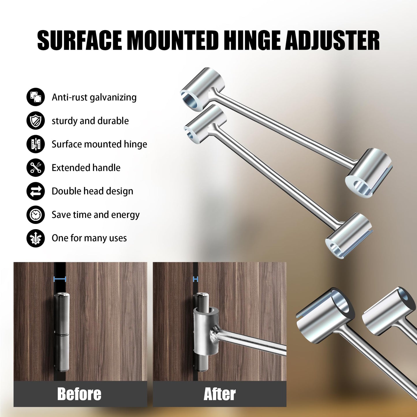 TANGZHIFEIYUE Door Hinge Adjustment Tool, 14-19mm Double Head Heavy Duty Door Hinges Repair Gap Adjusting Wrench Tool for Residential Fire Security Cleanroom Doors (1 PCS)