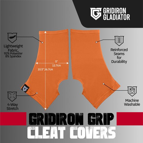Gridiron Gladiator Football Spats - Spat Cleat Covers for Youth or Adult - Cover Cleats for Baseball Soccer Football - Shoe Sleeves - Sports Gear - Orange - Small