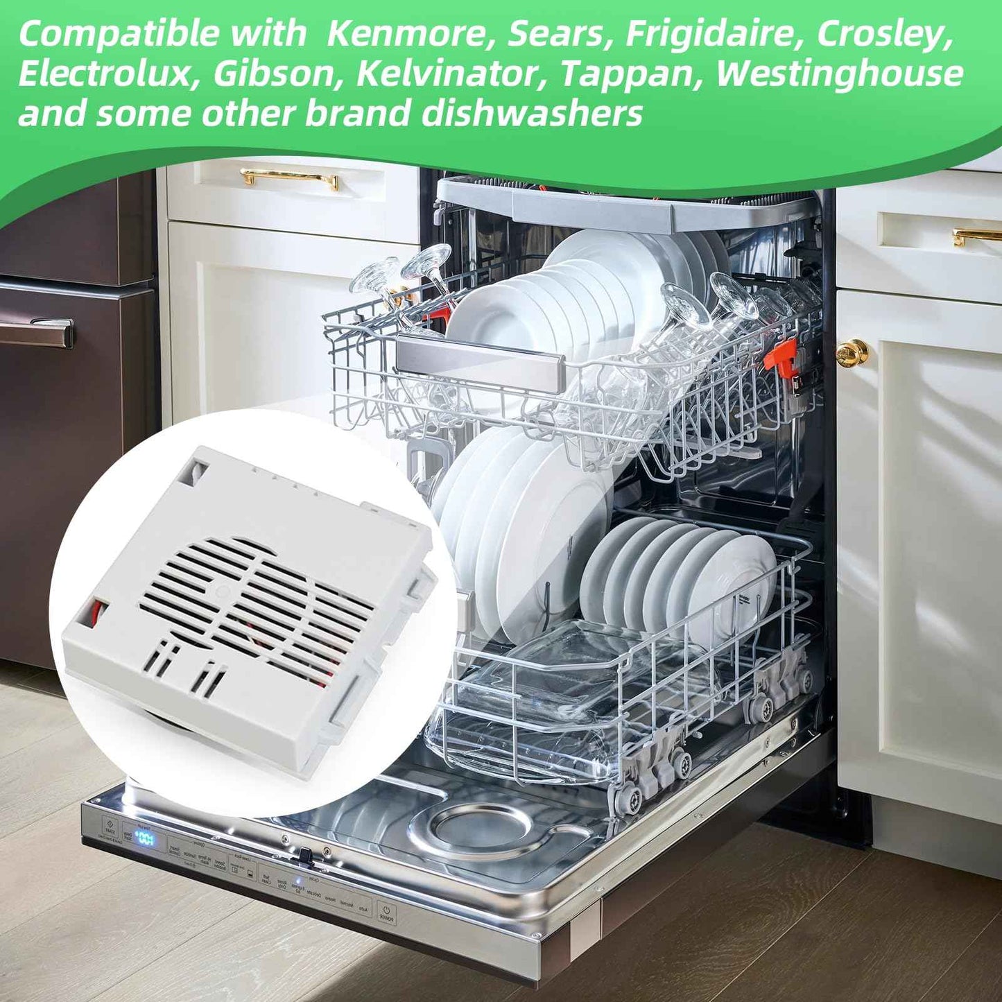 5304523304 154861101 Dishwasher Vent Assembly for Frigidaire Kenmore, Dishwasher Fan Motor Replacement FGID2466QF6A FGID2466QF5A FGID2466QF4A FGID2466QD1A FGIP2468UF0A, 154773301 154682301 AP6977370