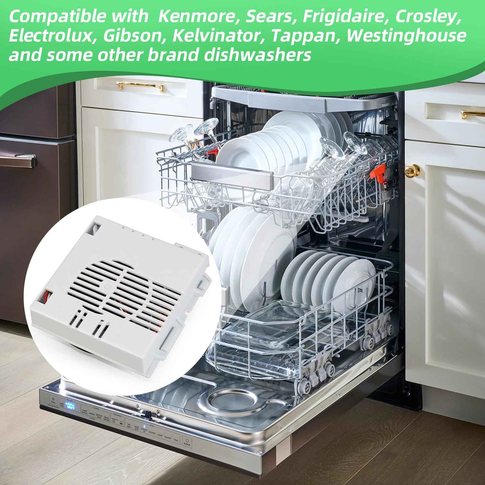 5304523304 154861101 Dishwasher Vent Assembly for Frigidaire Kenmore, Dishwasher Fan Motor Replacement FGID2466QF6A FGID2466QF5A FGID2466QF4A FGID2466QD1A FGIP2468UF0A, 154773301 154682301 AP6977370