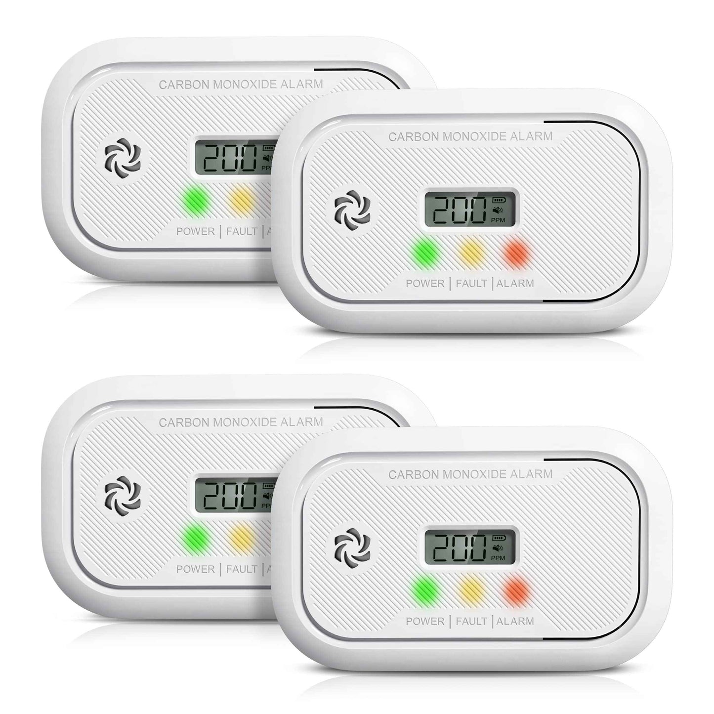 Ecoey Carbon Monoxide Detectors with Digital LCD Display, Carbon Monoxide Alarm Replaceable Battery Operated, 10 Year Lifespan CO Alarm Detector with Mute Mode for Home, 4 Packs