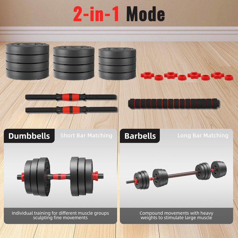 Fitvids Multi-Functional Changeable Dumbbell and Barbell Kettlebell Set with Adjustable Weights, 60LBS, 2 in 1